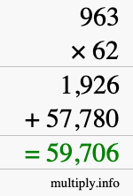 How to calculate 963 times 62 using long multiplication