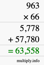 How to calculate 963 times 66 using long multiplication