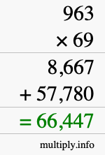How to calculate 963 times 69 using long multiplication