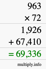 How to calculate 963 times 72 using long multiplication