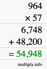 How to calculate 964 times 57 using long multiplication