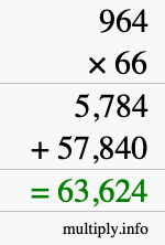 How to calculate 964 times 66 using long multiplication