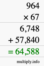 How to calculate 964 times 67 using long multiplication