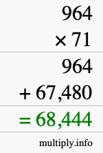 How to calculate 964 times 71 using long multiplication