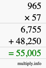 How to calculate 965 times 57 using long multiplication