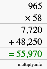 How to calculate 965 times 58 using long multiplication