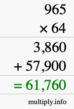 How to calculate 965 times 64 using long multiplication