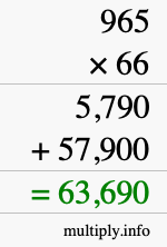 How to calculate 965 times 66 using long multiplication