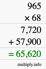 How to calculate 965 times 68 using long multiplication