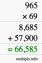 How to calculate 965 times 69 using long multiplication