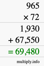 How to calculate 965 times 72 using long multiplication
