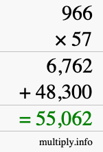 How to calculate 966 times 57 using long multiplication