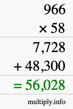 How to calculate 966 times 58 using long multiplication