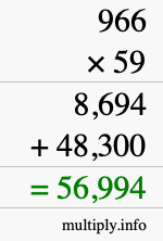 How to calculate 966 times 59 using long multiplication