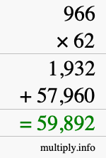 How to calculate 966 times 62 using long multiplication