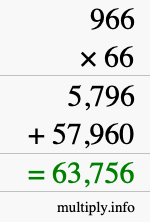How to calculate 966 times 66 using long multiplication