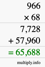 How to calculate 966 times 68 using long multiplication