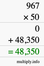 How to calculate 967 times 50 using long multiplication