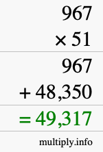 How to calculate 967 times 51 using long multiplication