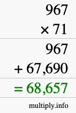 How to calculate 967 times 71 using long multiplication