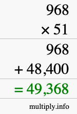 How to calculate 968 times 51 using long multiplication