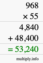 How to calculate 968 times 55 using long multiplication