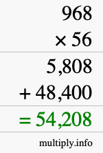 How to calculate 968 times 56 using long multiplication