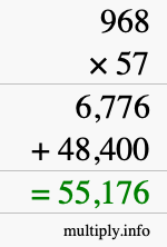 How to calculate 968 times 57 using long multiplication
