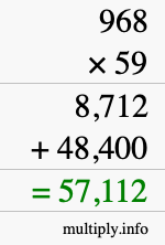 How to calculate 968 times 59 using long multiplication