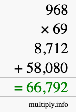 How to calculate 968 times 69 using long multiplication