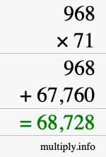 How to calculate 968 times 71 using long multiplication