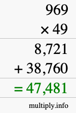 How to calculate 969 times 49 using long multiplication