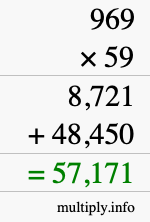 How to calculate 969 times 59 using long multiplication