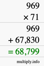 How to calculate 969 times 71 using long multiplication