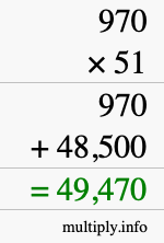 How to calculate 970 times 51 using long multiplication