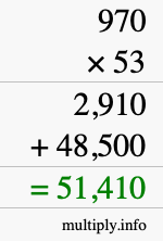 How to calculate 970 times 53 using long multiplication