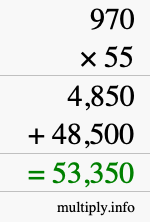 How to calculate 970 times 55 using long multiplication