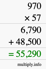 How to calculate 970 times 57 using long multiplication