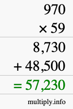 How to calculate 970 times 59 using long multiplication