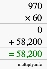 How to calculate 970 times 60 using long multiplication