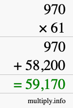 How to calculate 970 times 61 using long multiplication