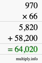 How to calculate 970 times 66 using long multiplication