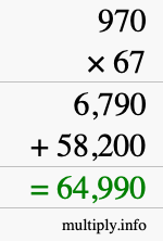 How to calculate 970 times 67 using long multiplication