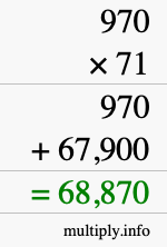 How to calculate 970 times 71 using long multiplication