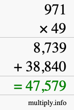 How to calculate 971 times 49 using long multiplication