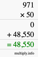 How to calculate 971 times 50 using long multiplication