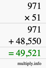 How to calculate 971 times 51 using long multiplication