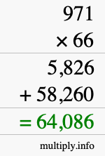How to calculate 971 times 66 using long multiplication