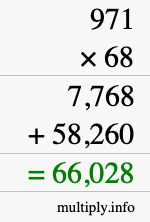 How to calculate 971 times 68 using long multiplication