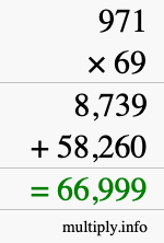 How to calculate 971 times 69 using long multiplication